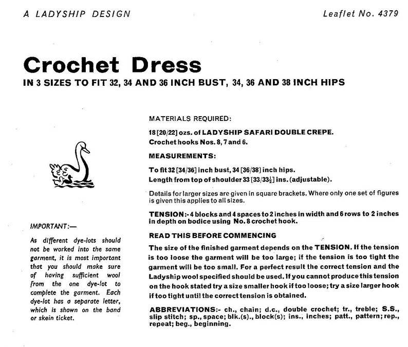 Crochet Dress Pattern 1960s PDF Pattern T232 Etsy