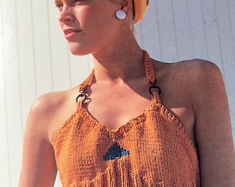 1980s Cotton Halter Neck Top Bikini Crop Top