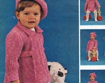 Very Smart Child's Coat and Beret 1960s Vintage Knitting Pattern PDF (T172)