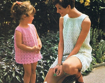 Mother and Daughter Girls Crochet Dress Pattern - in 8 sizes from child to adult (T178)