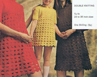 Crochet Dress Pattern 1970s Mini Dress for Mother and Daughter PDF (T134)