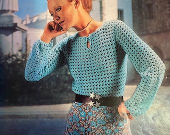 Haakpatroon top met lange mouwen jaren 1970 (T242) Instant Download ladyship Wools 4707