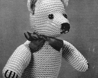 Classic Teddy Bear Knitting Pattern 1940s Vintage Pattern PDF Weldons S108 (T183)