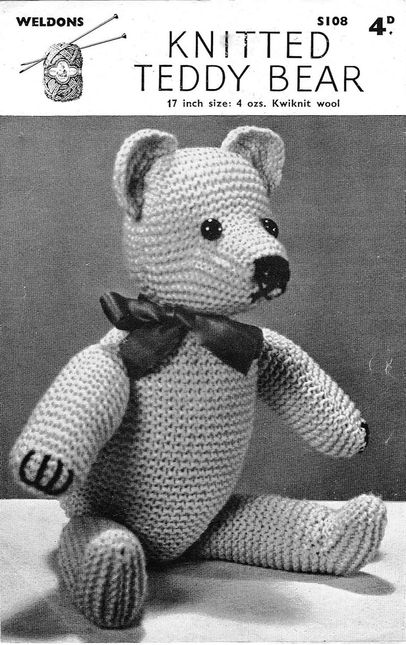 Classic Teddy Bear Knitting Pattern 1940s Vintage Pattern ...