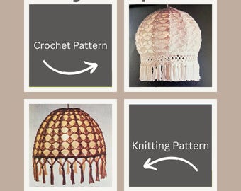 Tiffany Lampshdes - 2 Patterns in one. Super retro 1970s knitting and crochet patterns Lampshade knitting pattern. Lampshade crochet pattern