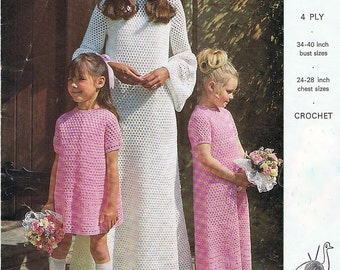 Wedding Dress Crochet Pattern and Bridesmaid Dress Crochet Pattern Vintage 1970s PDF (T224)