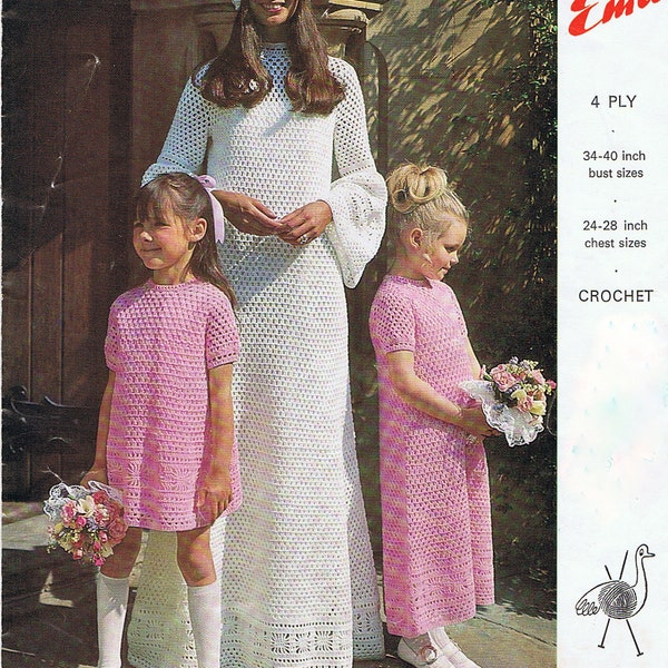 Wedding Dress Crochet Pattern and Bridesmaid Dress Crochet Pattern Vintage 1970s PDF (T224)