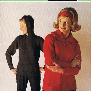 Hooded Sweater Jumper Knitting Pattern Vintage 1960s PDF (T223)