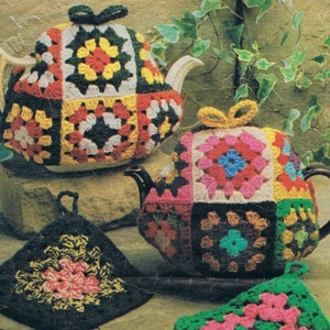 Granny Squares Tea Cosy and Pot Holder Crochet Pattern Vintage PDF (T180)