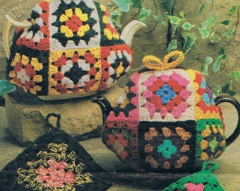 Granny Squares Tea Cosy and Pot Holder Crochet Pattern Vintage PDF (T180)