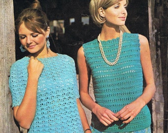 2 Summer Tops 1 Crochet 1 Knitting PDF Pattern T Shirt - sleeves or sleeveless (T133) INSTANT Download
