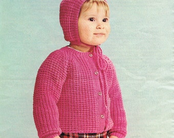 Toddler Cardigan and Hat Knitting Pattern PDF Poppleton 1247 (T190)