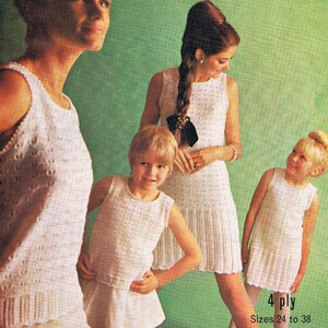Dress Knitting Pattern Top Knitting Pattern Mother and Daughter in 8 sizes from 24 inches to 38 PDF 1970s (T149)