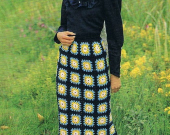 1970s Maxi Skirt Crochet Pattern in Granny Squares PDF (T141