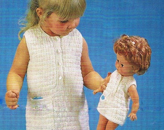 Matching Girls and Dolls Dress and Knickers Knitting Pattern PDF Vintage (T123)