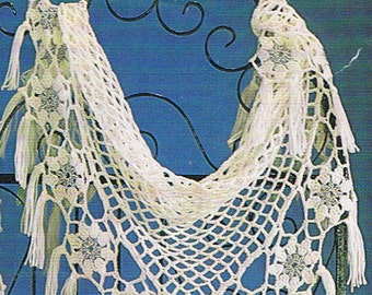 Very Pretty Shawl with Flower Motif Crochet Pattern PDF (T234)