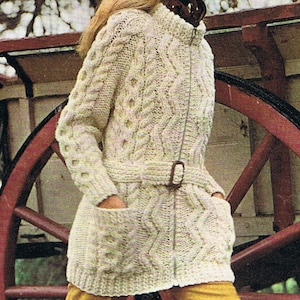 Long Slouchy Cardigan Knitting Pattern PDF Aran Jacket (T154)