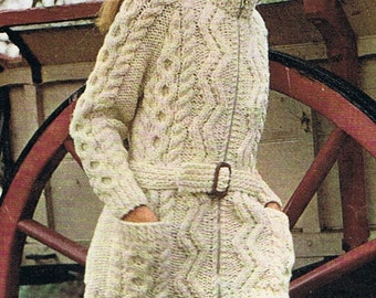 Long Slouchy Cardigan Knitting Pattern PDF Aran Jacket (T154)