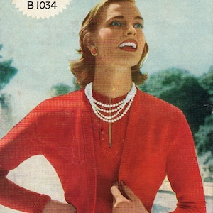 1940s Twin Set  Knitting Pattern with Plunge Neckline PDF (T157)