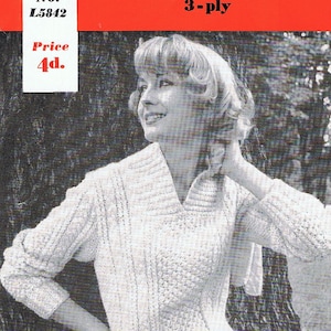 Classic Ladies Irish Fisherman Sweater 1960s Vintage Knitting Pattern PDF (T174)