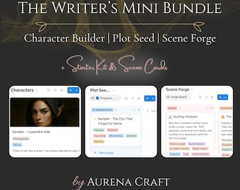 Writer’s Mini Bundle | Author Notion Templates, Character Builder, Plot Seed & Scene Forge | Writing Planner + Starter Kit and Scene Cards