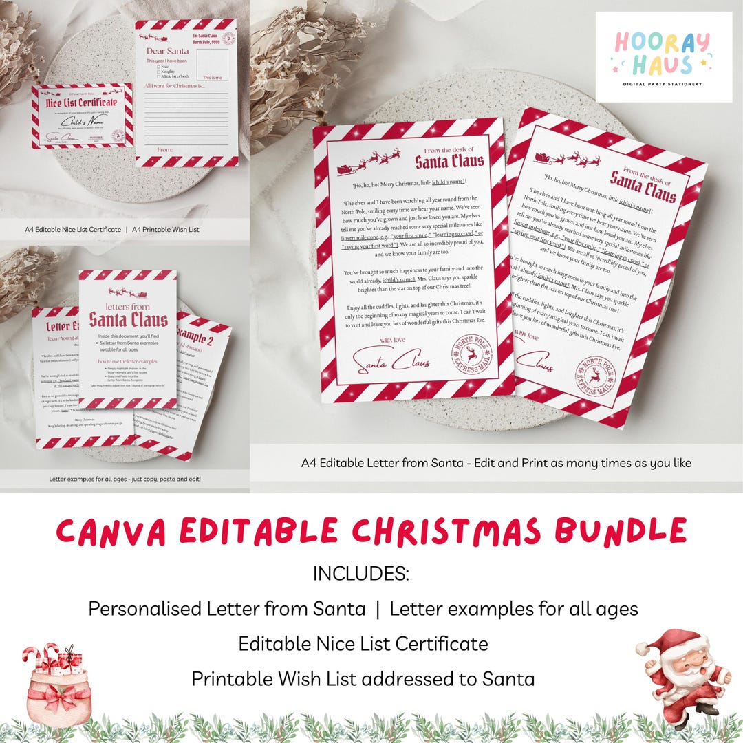 Editable Santa Letter Bundle | Canva Christmas Printables | Nice List ...