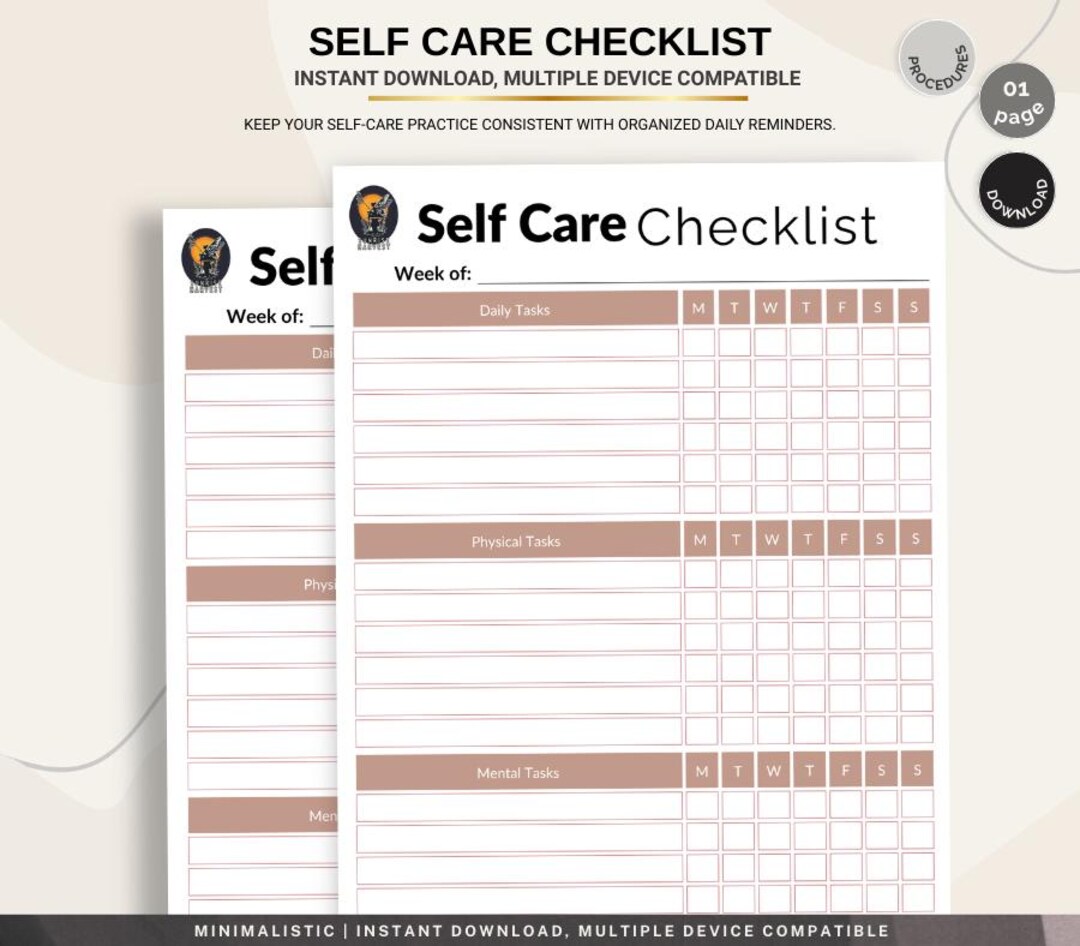 Self Care Checklist Printable, Daily Wellness Tracker, Minimal Health ...