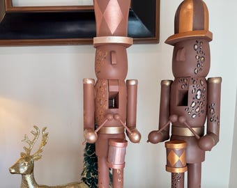 24” (Pair) Hand-Painted Wooden Nutcracker – Luxe Holiday Decor | Custom Color Nutcracker | Statement Christmas Piece
