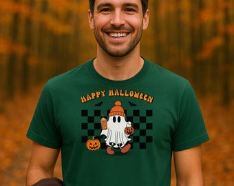 Happy Halloween, cute ghost shirt, unisex shirt, fall shirt, seasonal shirt,  Halloween gift. spooky seasonal shirt