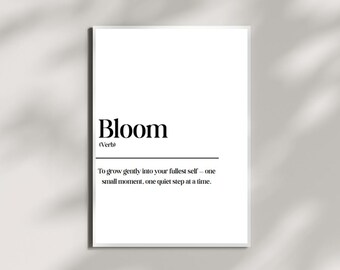 Bloom Definition Print | Minimalist Typography, Growth Mindset (A4 PDF)