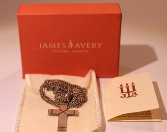 James Avery Sterling Silver Latin Cross  Charm/Pendant, With Chain and Box. (K)