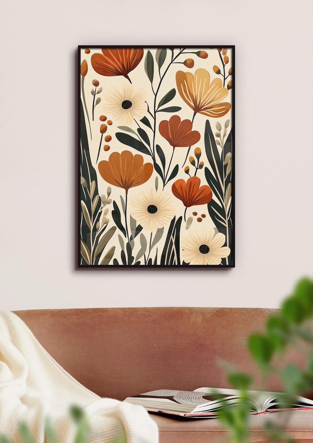 Earth Tone Floral Wall Art Print | Modern Botanical Digital Download ...