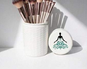 Diamond-Textured Makeup Brush Holder with 10 Mink Brush Set