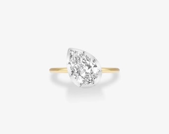 IGI Certified 1.50ct Pear Cut Lab Grown Diamond Engagement Ring With Georgian Setting, Dual Tone Gold Ring in 10K 14K 18K, Proposal Ring