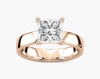 IGI Certified 3ct Princess Lab Grown Diamond Ring with 14K Rose Gold Claw Prong Setting, Solitaire Anniversary Gift, Elegant Design Ring