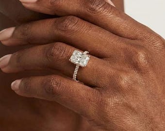 IGI Certified 3ct Radiant Cut Lab Grown Diamond Hidden Halo Engagement Ring, Solid Gold 10K 14K 18K, Bridal Jewelry, Valentines Day Gift