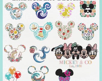 10+ Maus Kopf Floral Princess Ocean Stickdatei, Floral Princess Ocean Designs Stickdatei, PES (Digitale Datei)
