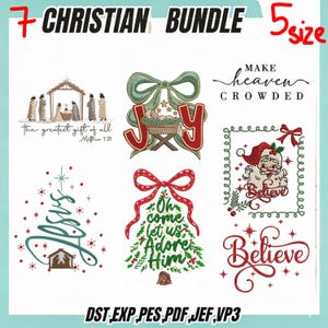 Christian Christmas Embroidery Bundle, 7 Design Nativity JOY Jesus Tree Santa Believe, Holiday Machine Embroidery Files