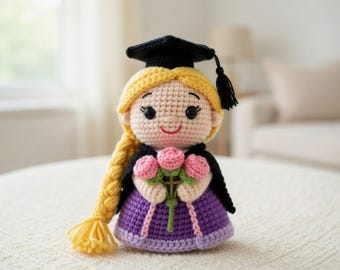 Multiple Rapunzel Graduation, Crochet Princess Amigurumi, Graduate Doll, Handmade Disney Inspired Gift, Class of 2026 Keepsake Y-28032601C1