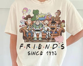 Maglietta retrò Disney Toy Story, design Buzz Lightyear Woody Jessie Bo Peep, viaggio dei migliori amici 1995, maglietta retrò Disney anni '90, maglietta viaggio Disney