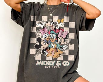 Koszulki retro z Myszką Miki i Minnie, Koszulka retro z Myszką Miki i Przyjaciele, Koszulka retro z Disney Trip, Koszulka w kratkę z Myszką Miki, Koszulka Disney Family Vacation