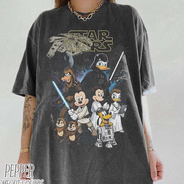 Retro Disney Star Wars Shirt, Retro Mickey and Friends Jedi Tee, Family Vacation Outfit, Sci-Fi Cartoon Graphic Tee, Gift for Disney Fans