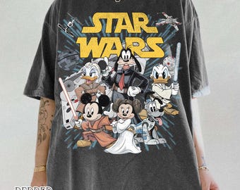 Camiseta retro de Star Wars de Disney, camiseta retro de Mickey y sus amigos Jedi, conjunto para vacaciones familiares, camiseta gráfica de ciencia ficción y dibujos animados, regalo para fans de Disney