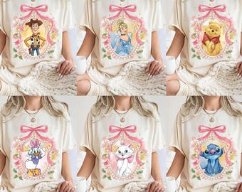 Custom Retro Coquette Bow Disney Characters Shirt, Personalized Disney Characters Tee, Disney Family Trip Tee, Disney Matching Tee, WDW Trip