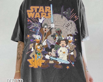 Retro Star Wars-skjorta, Disney Star Wars Comfort Colors-tröja, retro Musse Pigg och vänner Jedi-tröja, familjesemesteroutfit, present till Disney-fans