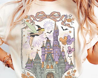 Retro Walt Disney World Halloween Comfort Farben Shirt, Magic Kingdom Magical Castle Halloween T-Shirt, Girly Disney Familie Gruselige Geschenke