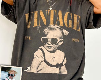 Comfort Colors® Personalised Vintage Photo And Year Shirt, Custom Picture Birthday Shirt, 30th Birthday Gift, 40th Birthday Gift,Retro Shirt