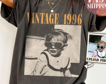 Personalised Vintage Photo And Year Shirt, Custom Picture Birthday Shirt, 30th Birthday Gift, 40th Birthday Gift, Retro 30th Birthday Shirt