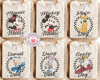 Retro Checkered Disney Shirt, Mickey And Friends Shirt, Disney Group Tee, Disney Family Tee, Disney All Characters Shirt, Disney Trip Shirt