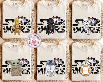 Retro Star Wars Familien-Shirts, passende Familien-T-Shirts, süße Star Wars-Charakter-T-Shirts, Star Wars-Gruppen-T-Shirts, Disney-Trip-T-Shirts für die Familie